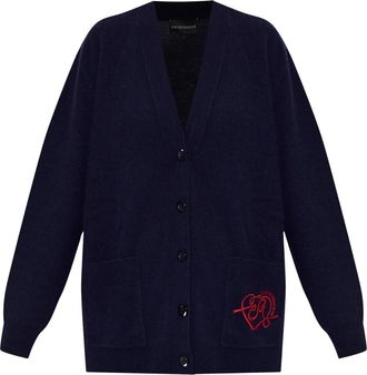 Emporio Armani Wol cardig met zakken - Dames - Vesten - Blauw - M - Wol - Truien & Vesten