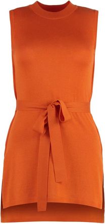 Malo Zijde Katoenen Gebreide Jurk met Riem - Dames - Kleedjes - Oranje - XS - Katoen - Kleedjes