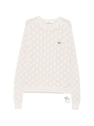 Vivienne Westwood White Openwork Knit Orb Round Sweater