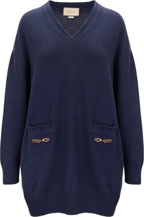 Gucci V-neck Knitwear, female, Blue, Size: L Crew-neck Silk T-shirt