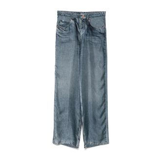 Pierre-Louis Mascia Wide Jeans, female, Blue, Size: 2XL Blue Zipper Trousers with Trompe loeil Print
