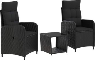 vidaXL Conjunto De Sof&aacute;s De Jard&iacute;n 3 Uds. Negro Vidaxl