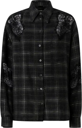 Pinko Multicolour Reina Dark Plaid Viscose-Blend Long-Sleeve Shirt