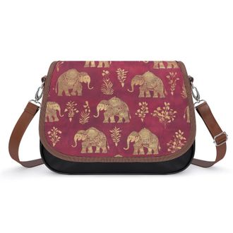 Generic Indian Elephants Pattern Crossbody Bags for Women Fashion Leather Shoulder Handbags With Adjustable Strap