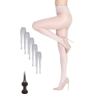 Lechery 5-Pack Glossy Sheer Ladder Resistant Party Evening Tights for Women in White at Nordstrom, Size Small
