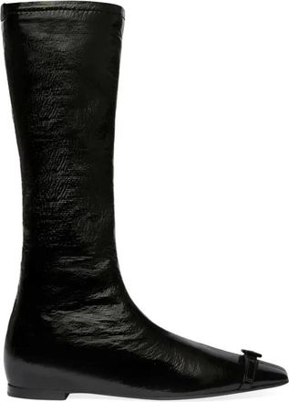 Courr&egrave;ges Platte Gesp Vinyl Laarzen - Dames - Hoge Laarzen - Zwart - 38 EU - Katoen - Schoenen