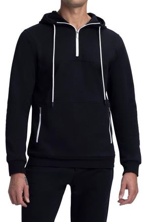 Bugatchi Quarter Zip Cotton Blend Hoodie in Black at Nordstrom, Size Medium