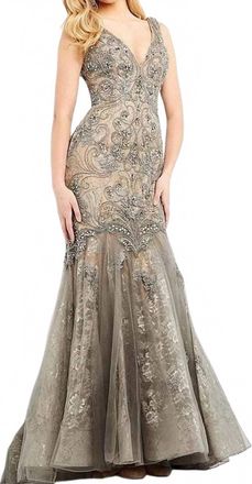 Jovani Crystal Beaded Vintage-Inspired Dress In Grey