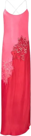 Roberto Cavalli Kleedjes, Dames, Rood, M, Lange jurk met geperforeerd rozenpatroon