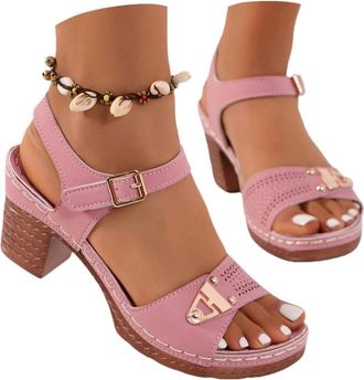 Generic Womens Summer Casual Sandals Block Heel Sandals Chunky Mid Heels Platform Open Toe Ankle Strap Dress Sandal Comfort Lightweight Platform Sandal Low We