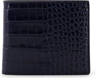 Tom Ford Accessoires, Heren, Blauw, ONE Size, Leer, Glossy Printed Croc Classic Bifold Wallet