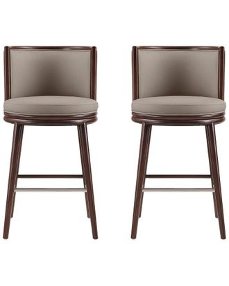 Manhattan Comfort Set Of 2 Evalyn Leatherette Barstools With Beech Wood Legs