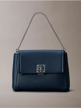Calvin Klein Womens Emblem Logo Hardware Pebble Crossbody Bag - Navy