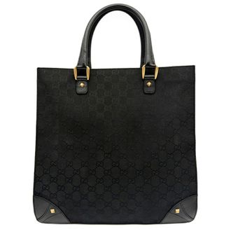 Gucci Black Gg Canvas Leather Tote Bag (Pre-Owned)