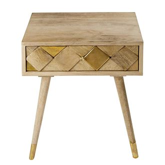 Maisons du monde Mesita de noche con 1 caj&oacute;n de madera de mango maciza con efecto dorado