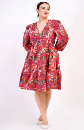 Leota Zariah Empire Waist Mini Dress in Palm Foliage Poppy Red at Nordstrom, Size 2X