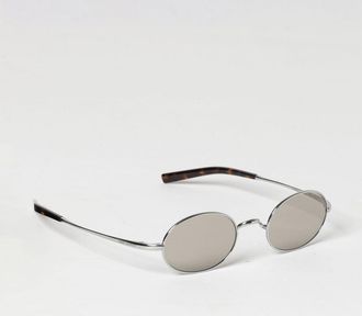 Saint Laurent Occhiali da sole ovali in metallo con lenti scure e logo inciso