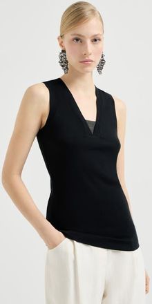 Brunello Cucinelli Ribbed jersey top in Black at Nordstrom, Size Xx-Small Eu