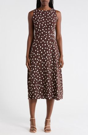 Connected Dot Side Pleat Sleeveless Midi Dress in Brown at Nordstrom Rack, Size 12