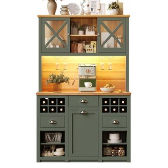 Merax Green Kitchen Dresser with LED, Wine Storage & Coffee Bar Station