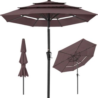 Best Choice Products 10ft 3-Tier Patio Umbrella, Market Sun Shade w/ Tilt Adjustment, Easy Crank - Deep Taupe