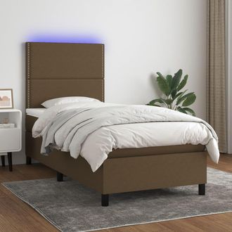 vidaXL Vidaxl - Cama Box Spring Colch&oacute;n Y Luces Led Tela Marr&oacute;n Oscuro 90x190cm