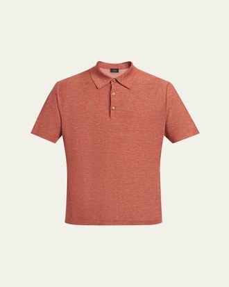 Brioni Mens Heathered Cashmere/Silk-Blend Polo Shirt