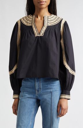 Ulla Johnson Laurenza Long Sleeve Top in Noir at Nordstrom, Size 14