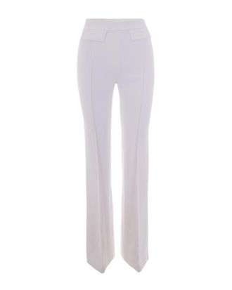 Elisabetta Franchi Double Crepe Stretch Pants With Distinct Side Slits And Logo Charm
