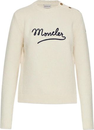 Moncler logo-embroidered button-detail sweatshirt - women - Cotton/Polyamide/Spandex/Elastane - S - Neutrals