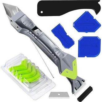 OEM Strumento 5 In 1 Per Rimuovere E Levigare La Malta: Raschietto In Acciaio Inox, Lisciatore In Silicone, 3 Ugelli Angolati, Scanalatore