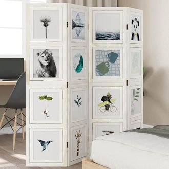 vidaXL Biombo Separador De 4 Paneles Madera Maciza Paulownia Blanco Vidaxl