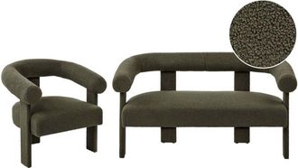 Beliani Sofa Set Green Boucle Fully Upholstered 2 Seater Armchair Retro Design Living Room ILBRO