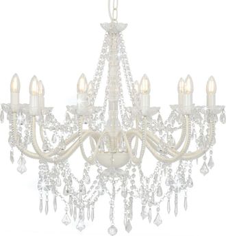 vidaXL Lampadario Con Perline Bianco 12 Lampadine E14 - Vidaxl