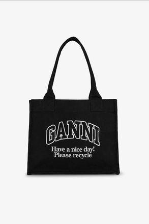 Ganni Mixed Large Tote Bag in Black