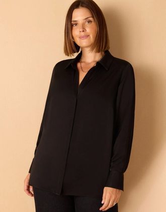 Live Unlimited London Womens Black V Neck Collared Shirt - Size: 14