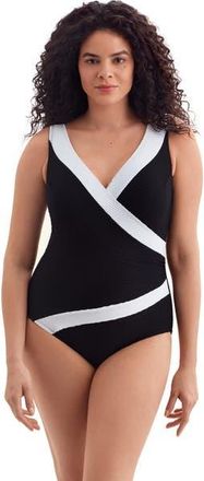 Longitude Pide Side Shirred Surplice Long Torso One-Piece Swimsuit in Texture Luxe at Nordstrom, Size 20