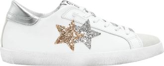 2Star Witte Leren Sneakers met IJs- en Goudglitterdetails - Dames - Sneakers - Wit - 41 EU - Leer - Schoenen