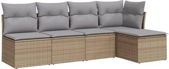 vidaXL Juego De Sof&aacute;s Jard&iacute;n Con Cojines 5 Pzas Rat&aacute;n Sint&eacute;tico Beige Vidaxl