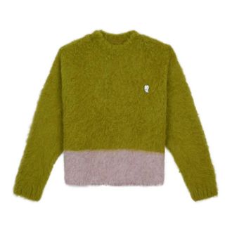 Brain Dead Round-neck Knitwear, male, Green, Size: XL Intarsia Motif Crew Neck Sweater