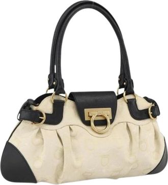 Ferragamo Pre-owned Handbags, female, Beige, Size: ONE SIZE Pre-owned Canvas Hand Bag