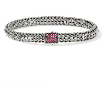 John Hardy Icon Bracelet, Sterling Silver, Pav&eacute;, 6.5mm in Ruby at Nordstrom, Size Medium