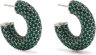 Amina Muaddi Silver-Tone Cameron Crystal Hoop Earrings - Womens - Glass