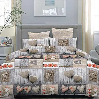 Trade Shop Trade Shop - S&aacute;bana Calentita Completa Para Cama De Matrimonio 250x290 Cm, Esquinas Maxi, Corazones Y Rosas, Color Gris