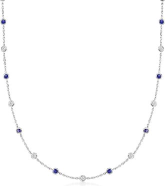 Ross-Simons CZ and Simulated Sapphire Station Necklace in Sterling Silver