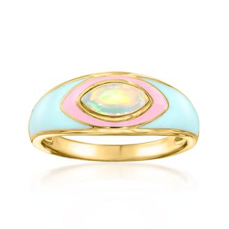 Ross-Simons Opal Ring With Pink and Blue Enamel in 18kt Gold Over Sterling
