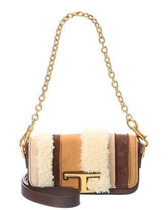 Tod's TodS T Timeless Suede & Shearling Shoulder Bag