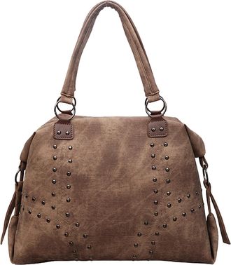 Generic Cymwer PU Leather Shoulder Bag Large Tote Bag with Rivet Handbag for Women Work (Brown)