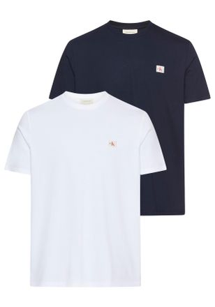 Calvin Klein Jeans T-Shirt CALVIN KLEIN JEANS SS BADGE TEE 2 PACK, Herren, Gr. XXL, weiss (hellwei&szlig;, schwarz sapphire), Single Jersey, Obermaterial: 100% Baumwolle, regu