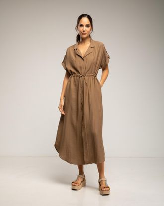 Tantra Midi-jurk met elastische taille en borst, rimpelmouwen en zakken